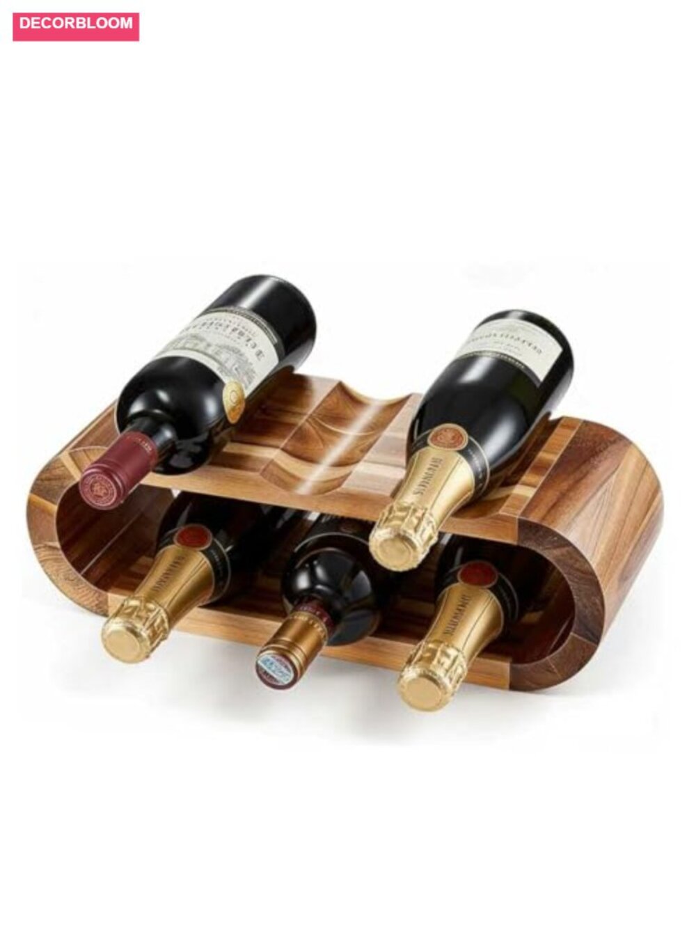 Classic Acacia Wood 6-Bottle Wine Rack Holder Stand Freestanding Home Decor